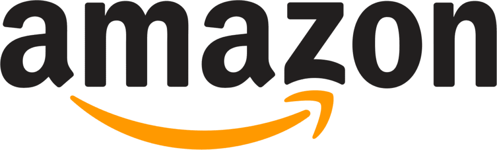 The Amazon logo features the word "amazon" in black lowercase letters with a yellow arrow beneath, pointing from the letter "a" to the letter "z".