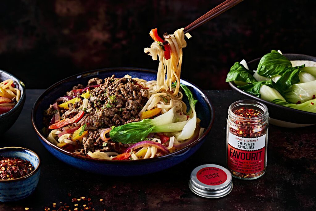 Spicy-beef-with-chopsticks